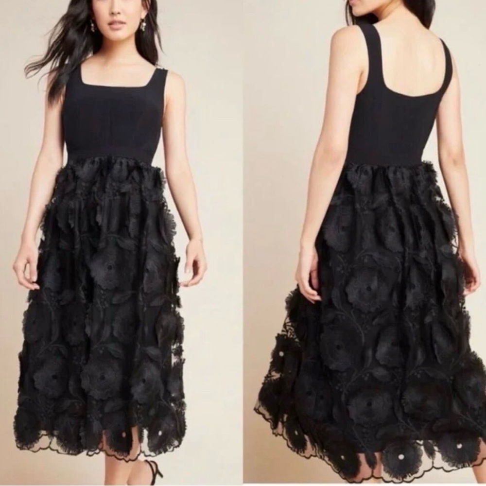 Anthropologie Black Floriana Floral Lace Dress Women’s Size 8